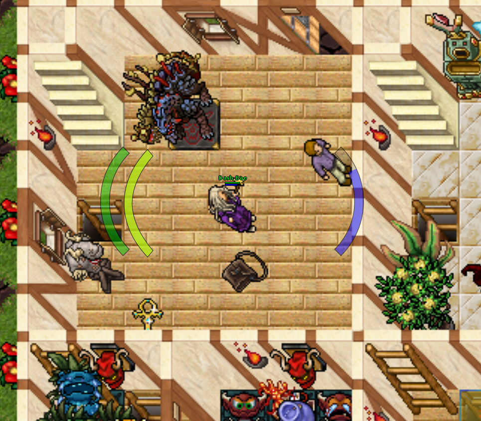 A clean game view with Tibia Auras overlays arranged around the character